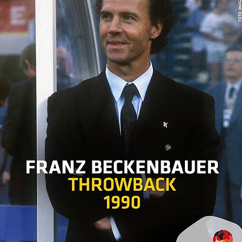 Photo by Deutsches Fußballmuseum on February 06, 2025. Pode ser uma imagem de ‎2 pessoas, pôster, estádio e ‎texto que diz "‎ERA ا DRAMO O on 有 FRANZ BECKENBAUER THROWBACK 1990 DEUTSCHES FUSSBALL MUSEUM‎"‎‎.