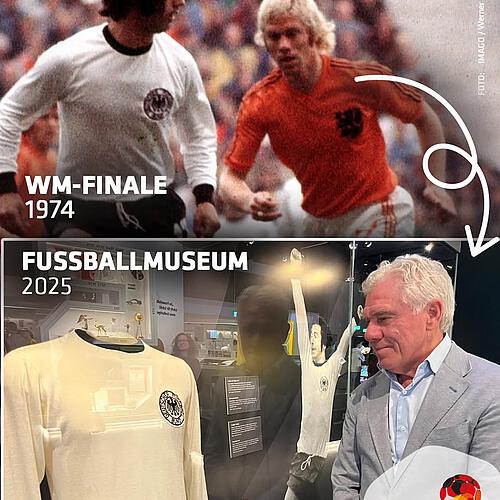 Photo by Deutsches Fußballmuseum on February 22, 2025. May be an image of 5 people, people playing football, people playing soccer, poster and text that says 'ANRE Col Mener DUIN on WM-FINALE WM- 1974 FUSSBALLMUSEUM 2025 IPON A 吉0 O- DEUTSCHES FUSSBALL MUSEUM'.