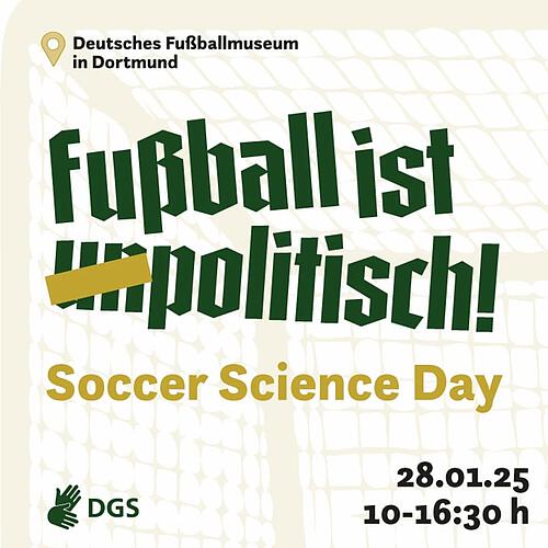 Veranstaltungsplakat Soccer Science Day am 28.01.2025 im Deutschen Fußballmuseum, 10-16:30Uhr